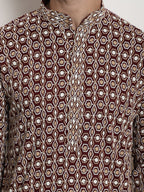 Sojanya Geometric Embroidered Mandarin Collar Kurta | Grocsy