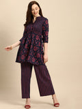 All About You Women Blue & Pink Bandhani Printed Pleated Kurti with Palazzos | Grocsy