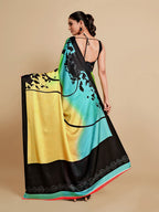Sangria Lime Green & Blue Satin Saree | Grocsy