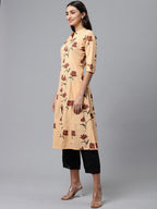 HERE&NOW Women Orange & Brown Floral Printed A-Line Kurta | Grocsy