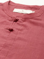 House of Pataudi Men Pure Cotton Solid Straight Mandarin Collar Rozana Kurta | Grocsy