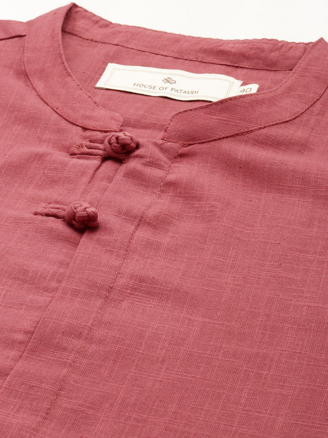 House of Pataudi Men Pure Cotton Solid Straight Mandarin Collar Rozana Kurta | Grocsy