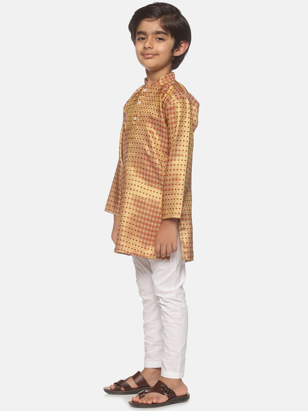 Sethukrishna Boys Gold-Toned & Red Printed Kurta with Pyjamas | Grocsy