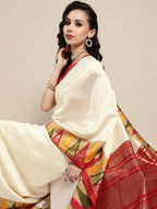 Saree Mall Off White Solid Chanderi Saree | Grocsy