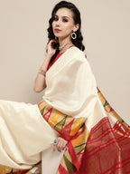 Saree Mall Off White Solid Chanderi Sarees | Grocsy