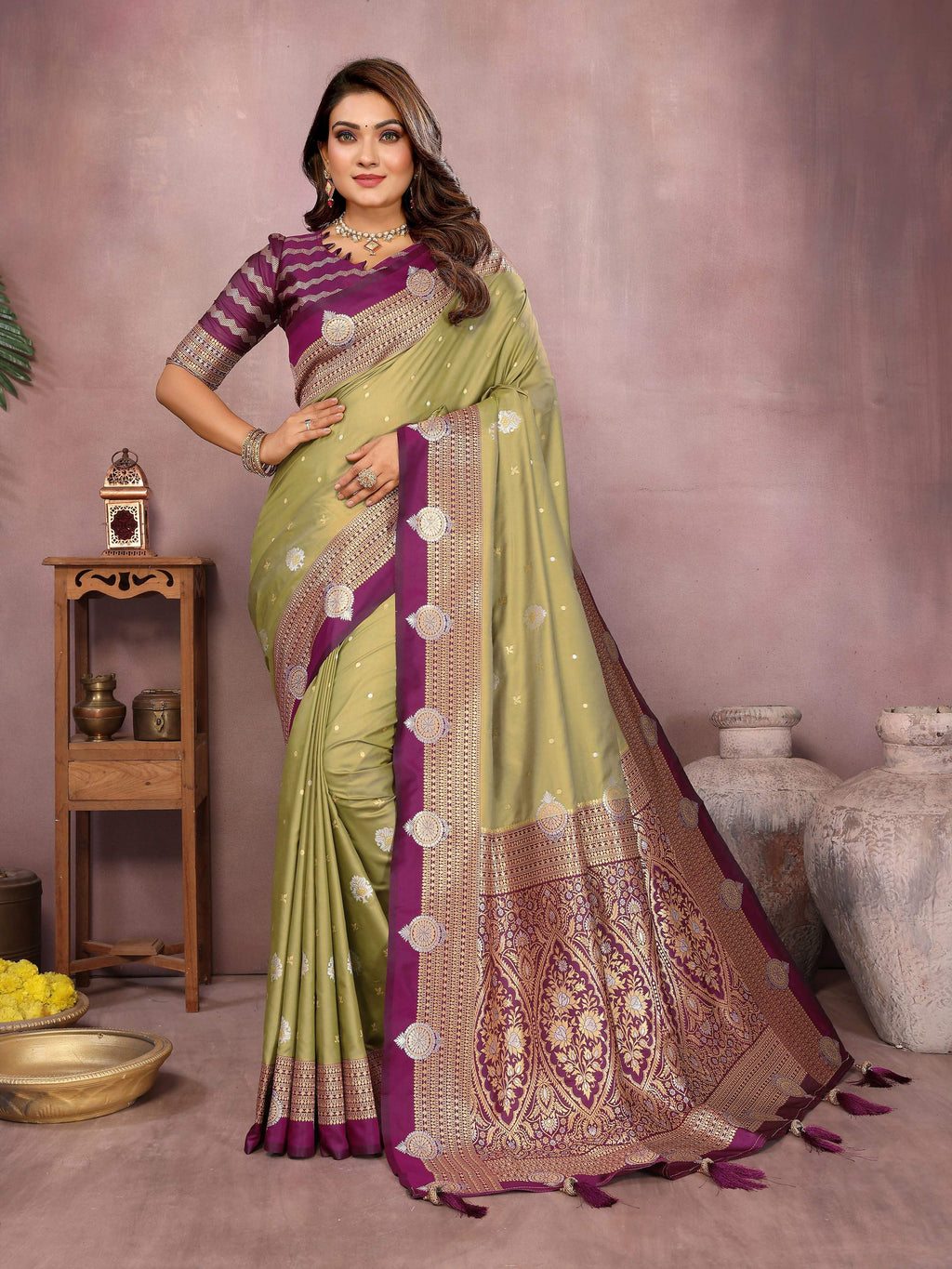 Aastha Fashion Pista Silk Sarees Weaving Saree | Grocsy