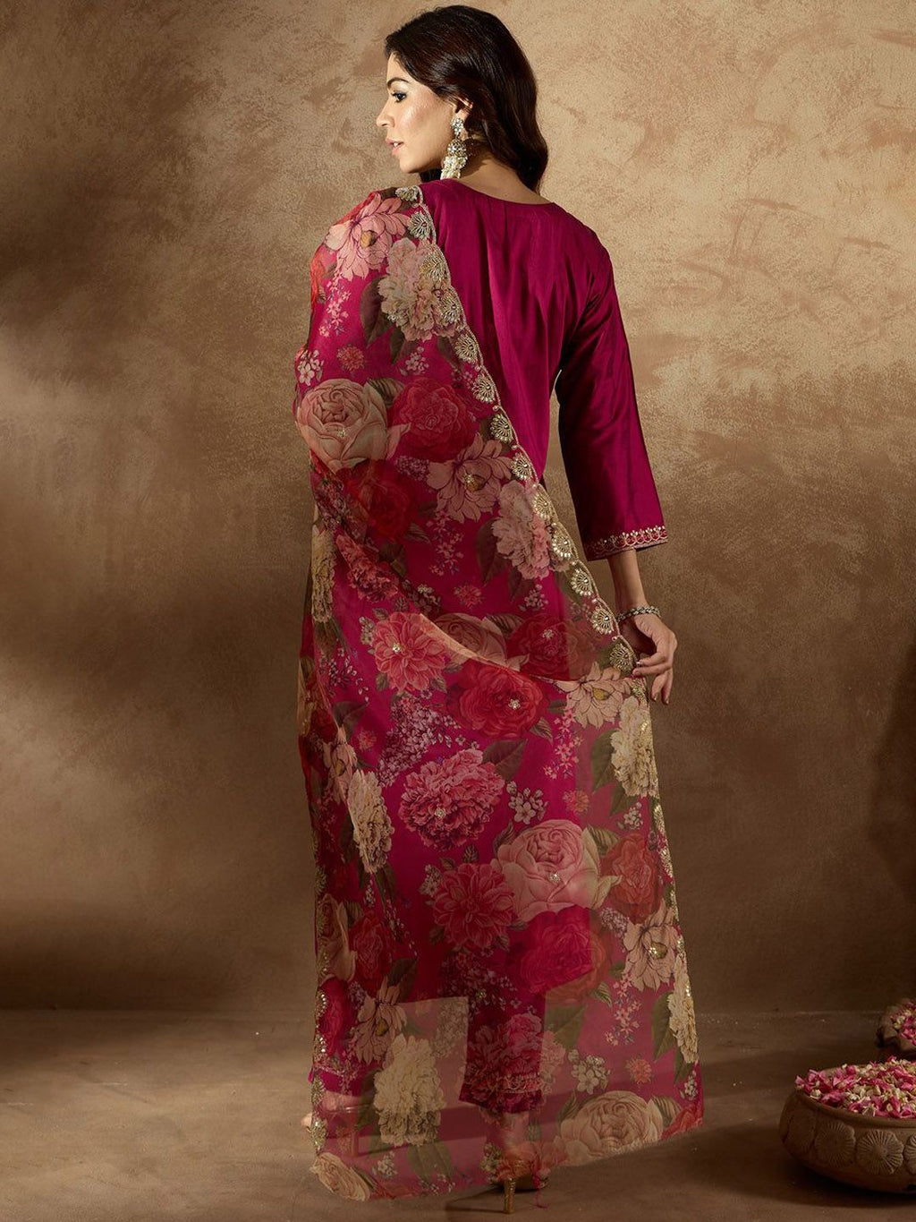 Indo Era Women Floral Embroidered Regular Kurta with Trousers & With Dupatta | Grocsy
