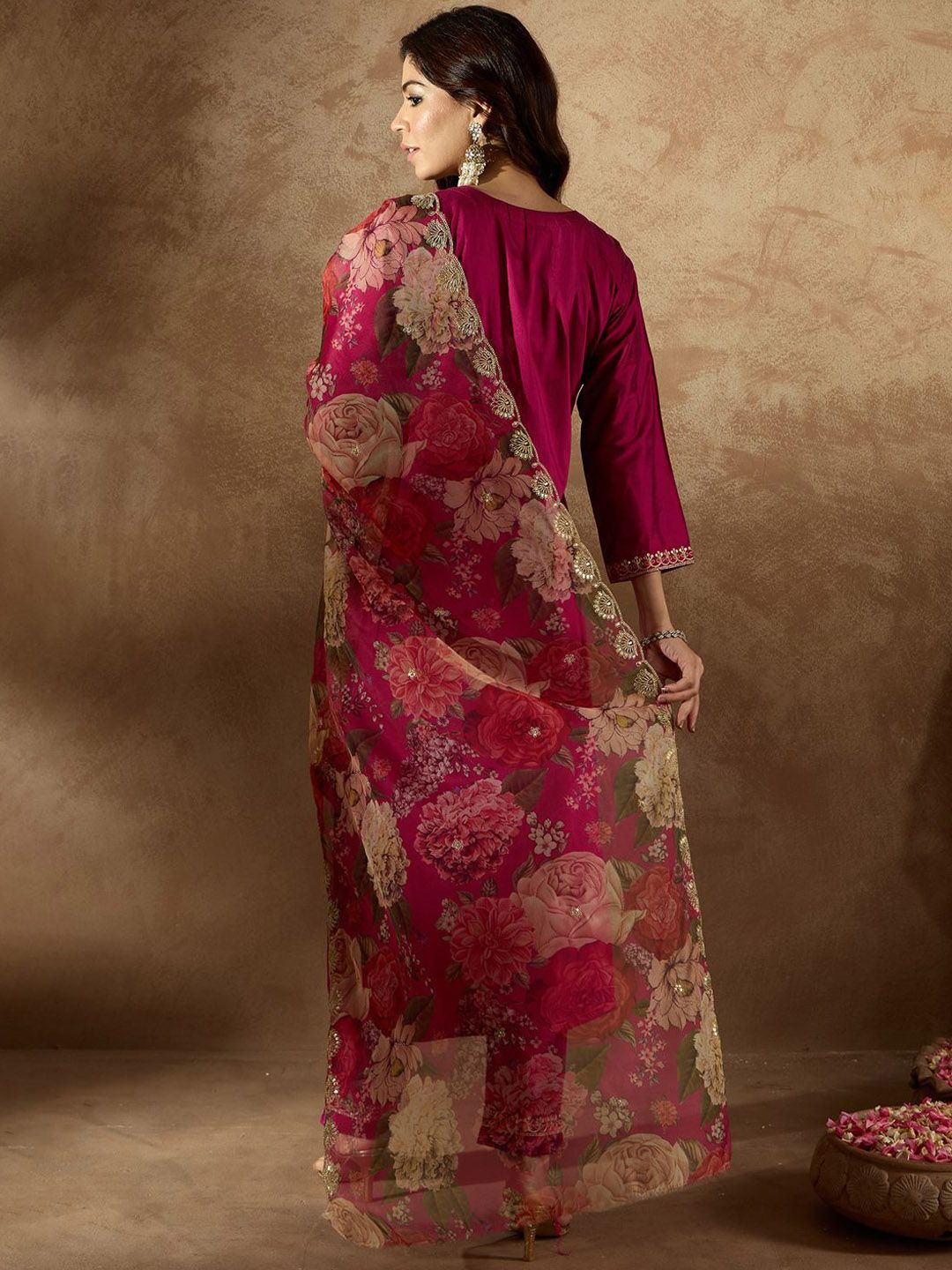 Indo Era Women Floral Embroidered Regular Kurta with Trousers & With Dupatta | Grocsy
