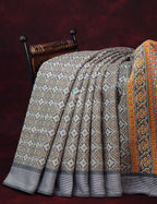 Grey Colored Diamond Print Semi Chanderi Saree By Gayathri Reddy Designer Studio | Grocsy