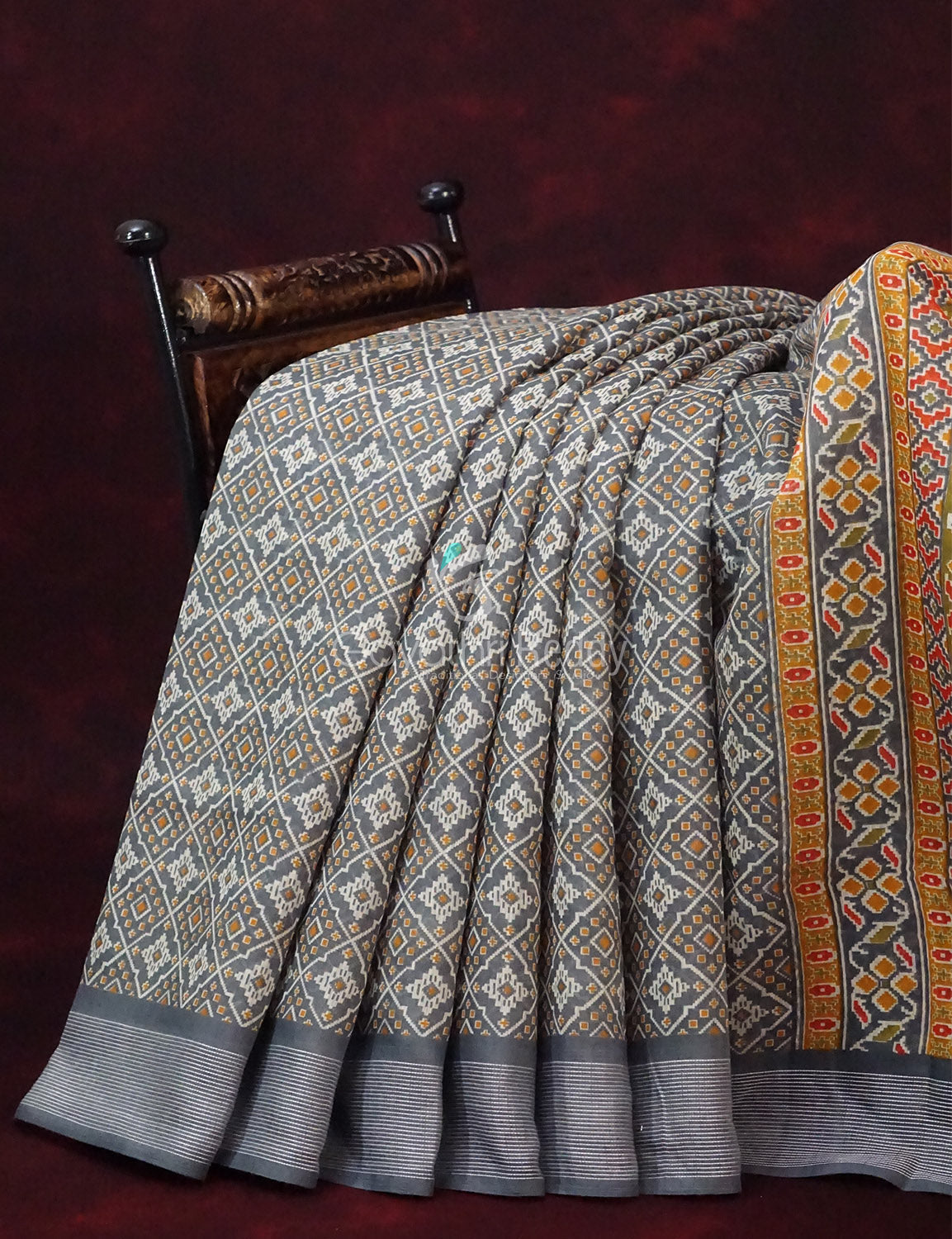 Grey Colored Diamond Print Semi Chanderi Saree By Gayathri Reddy Designer Studio | Grocsy