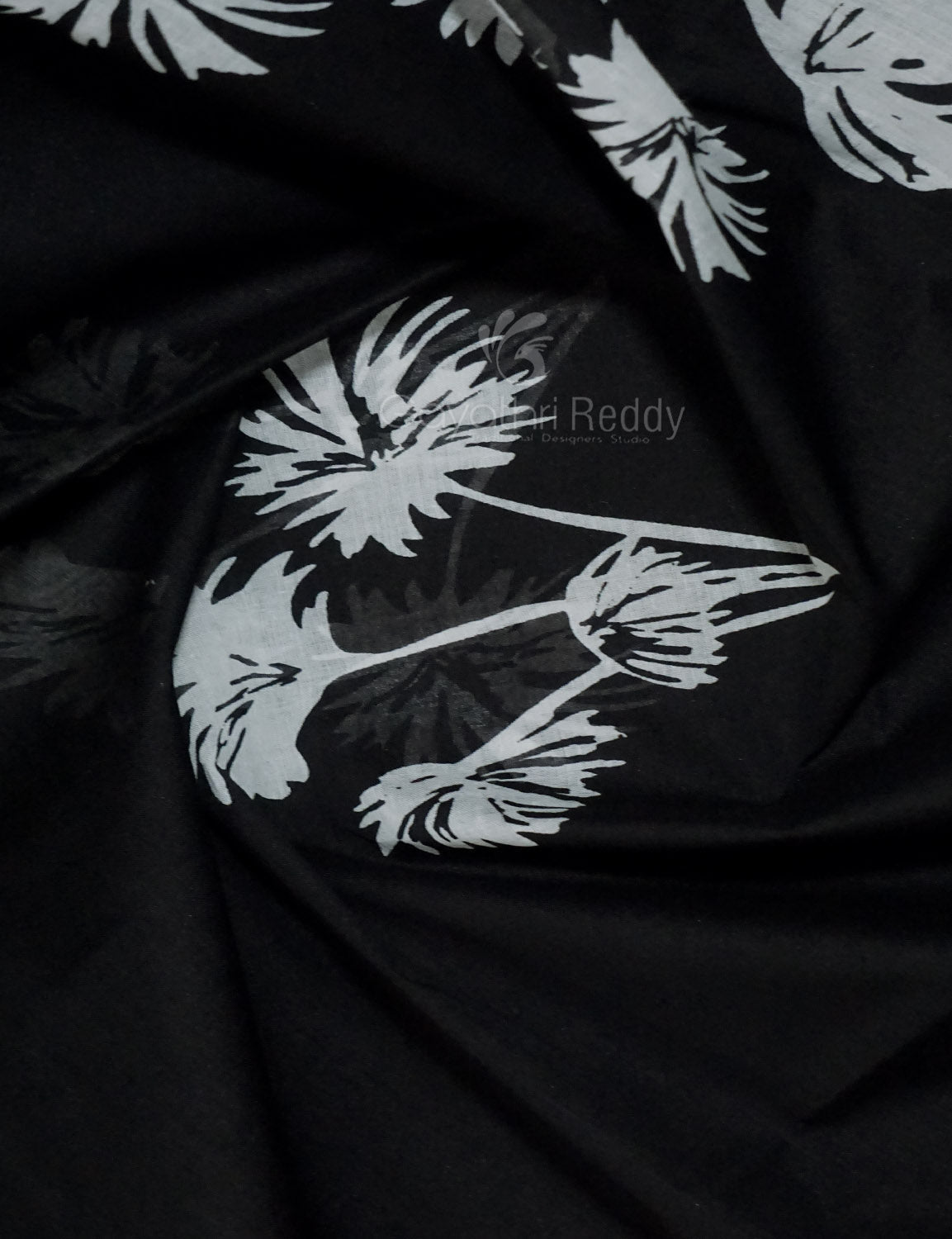 Black And Chikoo Colour Block Print Pure Mulmul Cotton Saree By Gayathri Reddy Designer Studio | Grocsy