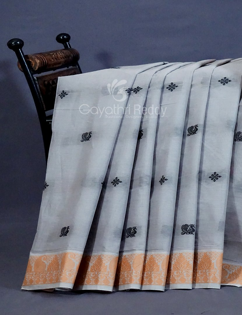 Kalanetha Shades of Grey Pure Kanchi Cotton Saree With Kanchi Traditional Border By Gayathri Reddy Designer Studio | Grocsy