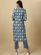 HERE&NOW Floral Printed Regular Kurta with Trousers | Grocsy
