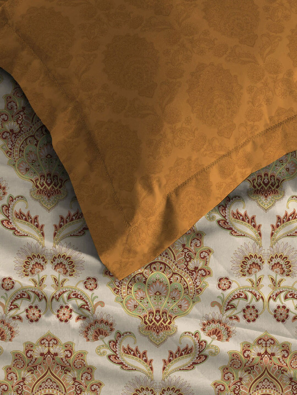 MYTRIDENT Celebration Cream-Coloured Ethnic Cotton 144 TC Queen Bedsheet & 2 Pillow Covers | Grocsy