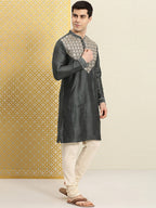 House of Pataudi Men Embroidered Mirror Work Jashn Kurta | Grocsy