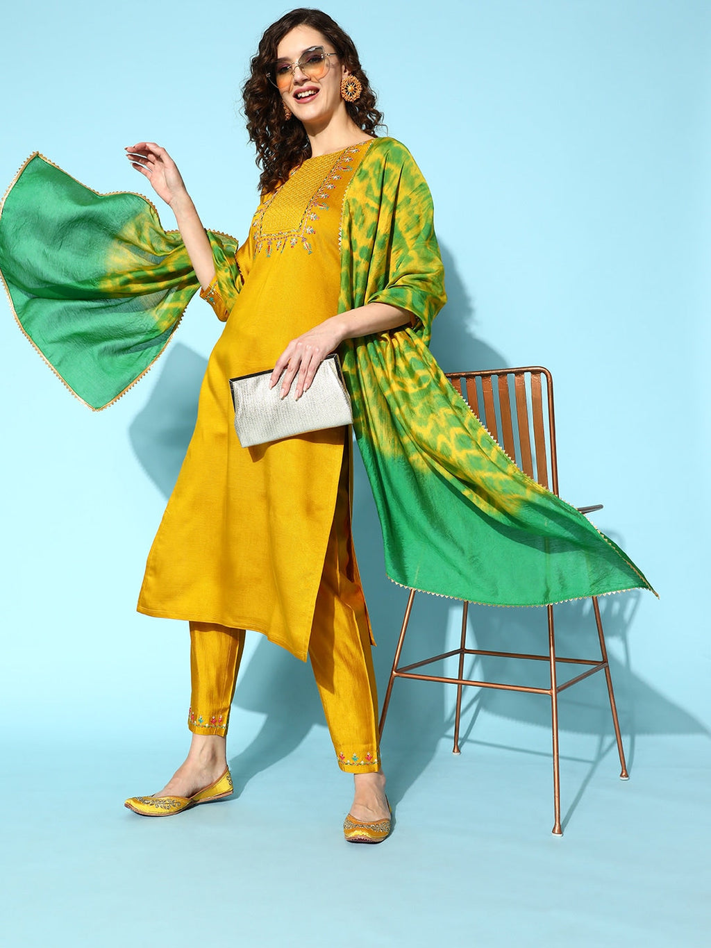 Sangria Embroidered Thread Work Kurta with Trousers & With Dupatta | Grocsy