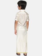 Sethukrishna Boys Cream-Coloured & Gold-Toned Shirt with Dhoti | Grocsy
