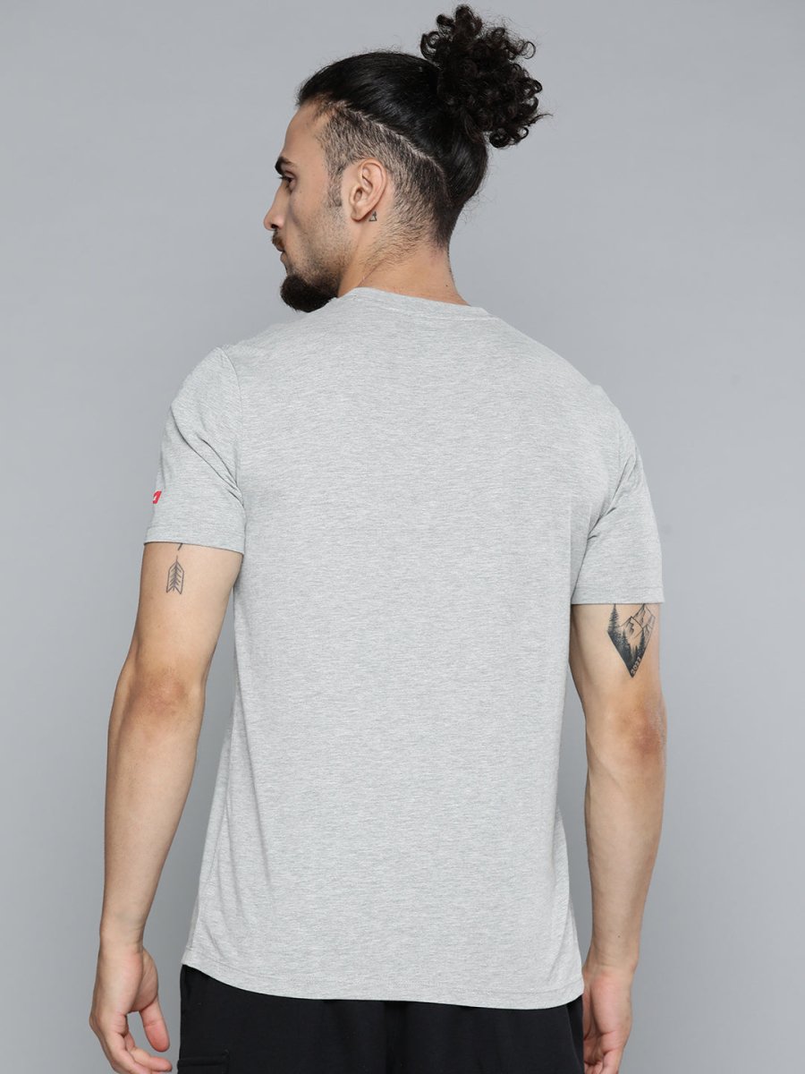 Alcis Men Grey Melange Typography Printed Slim Fit Gym T-shirt | Grocsy