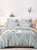 AEROHAVEN Premium Blue & Pink Ethnic Motifs Cotton 300 TC King Bedsheet & 2 Pillow Covers | Grocsy