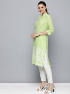 HERE&NOW Women Pure Cotton Ethnic Motifs Embroidered Thread Work Kurta | Grocsy