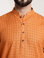 Sojanya Men Orange Dobby Self-Checked Straight Kurta | Grocsy