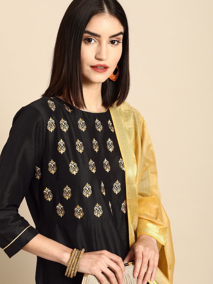 All About You Women Black Printed Regular Kurta with Trousers & With Dupatta | Grocsy