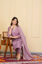 Wine Viscose Chanderi Embroidered Stitched Suit With Dupatta - Tanisha | Grocsy