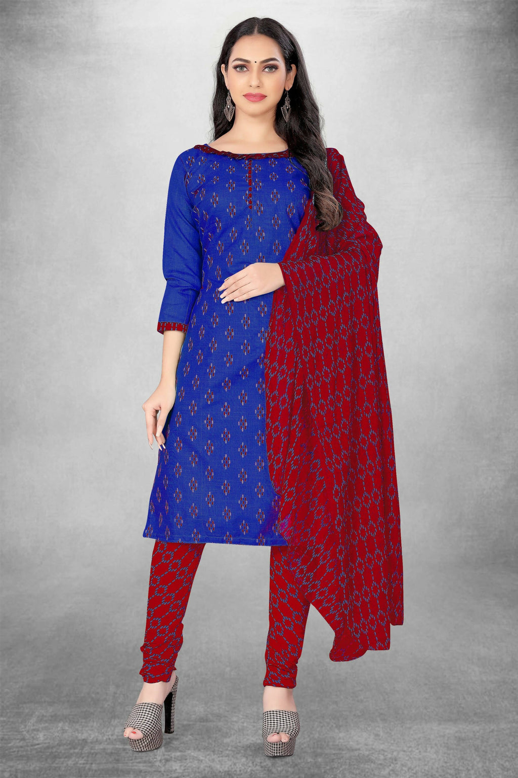 Blue Cotton Printed Unstitched Dress Material - Amara | Grocsy