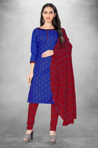 Blue Cotton Printed Unstitched Dress Material - Amara | Grocsy