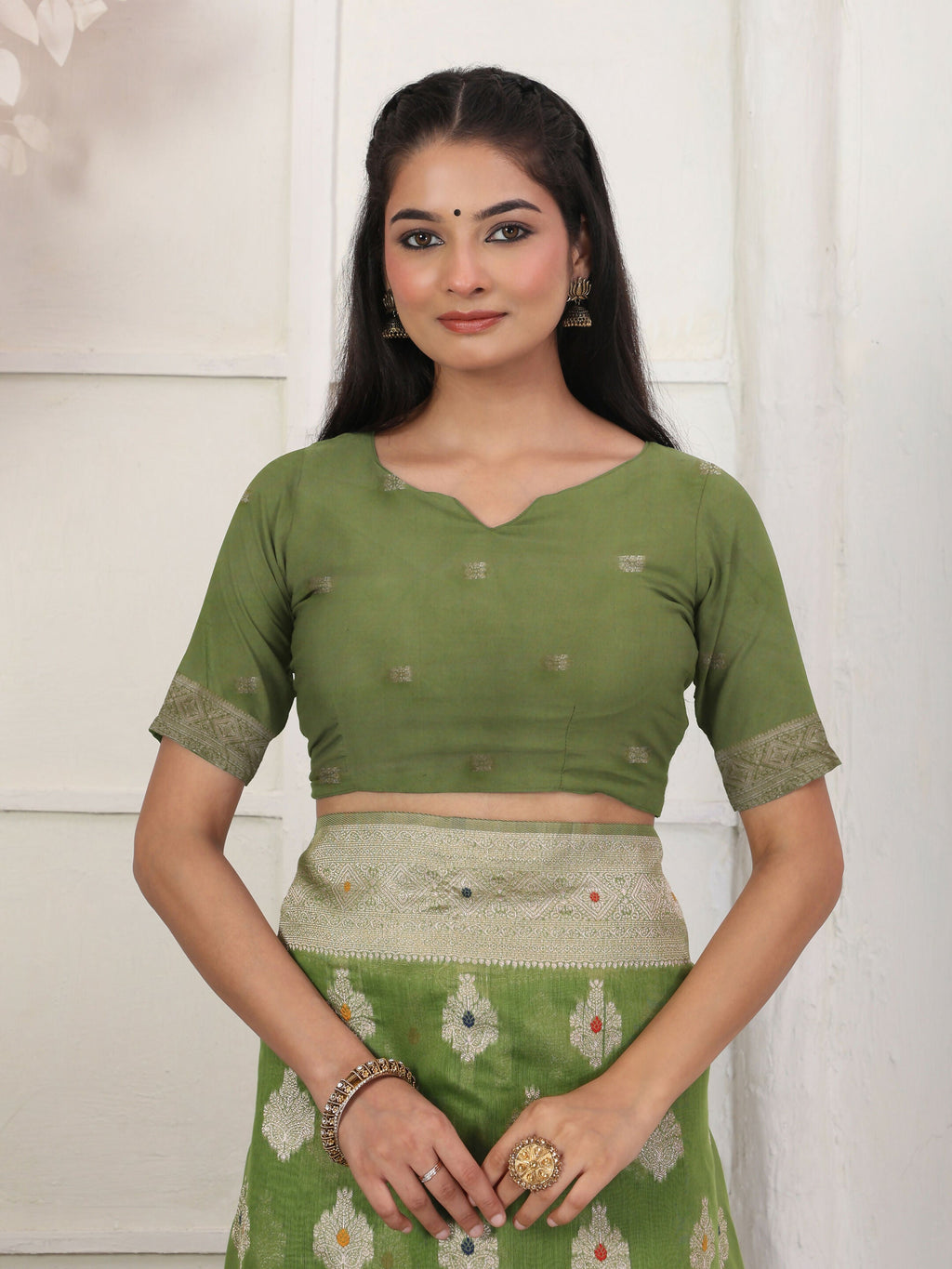 Shree Shyam Fashion Linen Cotton Green Saree | Grocsy