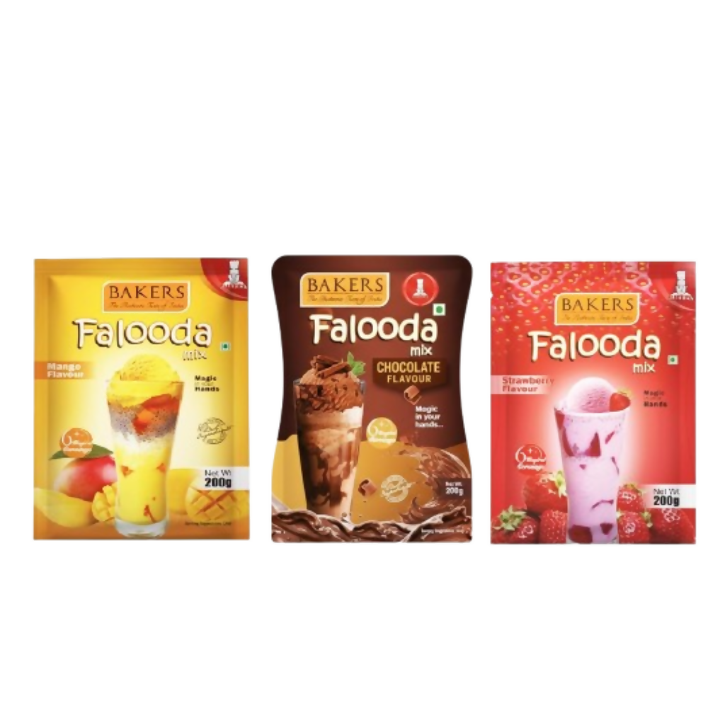 BAKERS Falooda Mix Powder - Chocolate, Mango And Strawberry | Grocsy