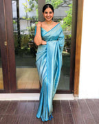 DEIANA'S Beautiful Designer Golden zari Soft Lichi Silk Saree - Sky | Grocsy