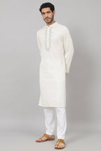 Floral Neckline Embroidered Cotton Kurta by Hilo Design | Grocsy