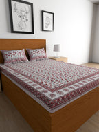 Urban Magic Pink & White Ethnic Motifs Cotton 104 TC King Bedsheet & 2 Pillow Covers | Grocsy