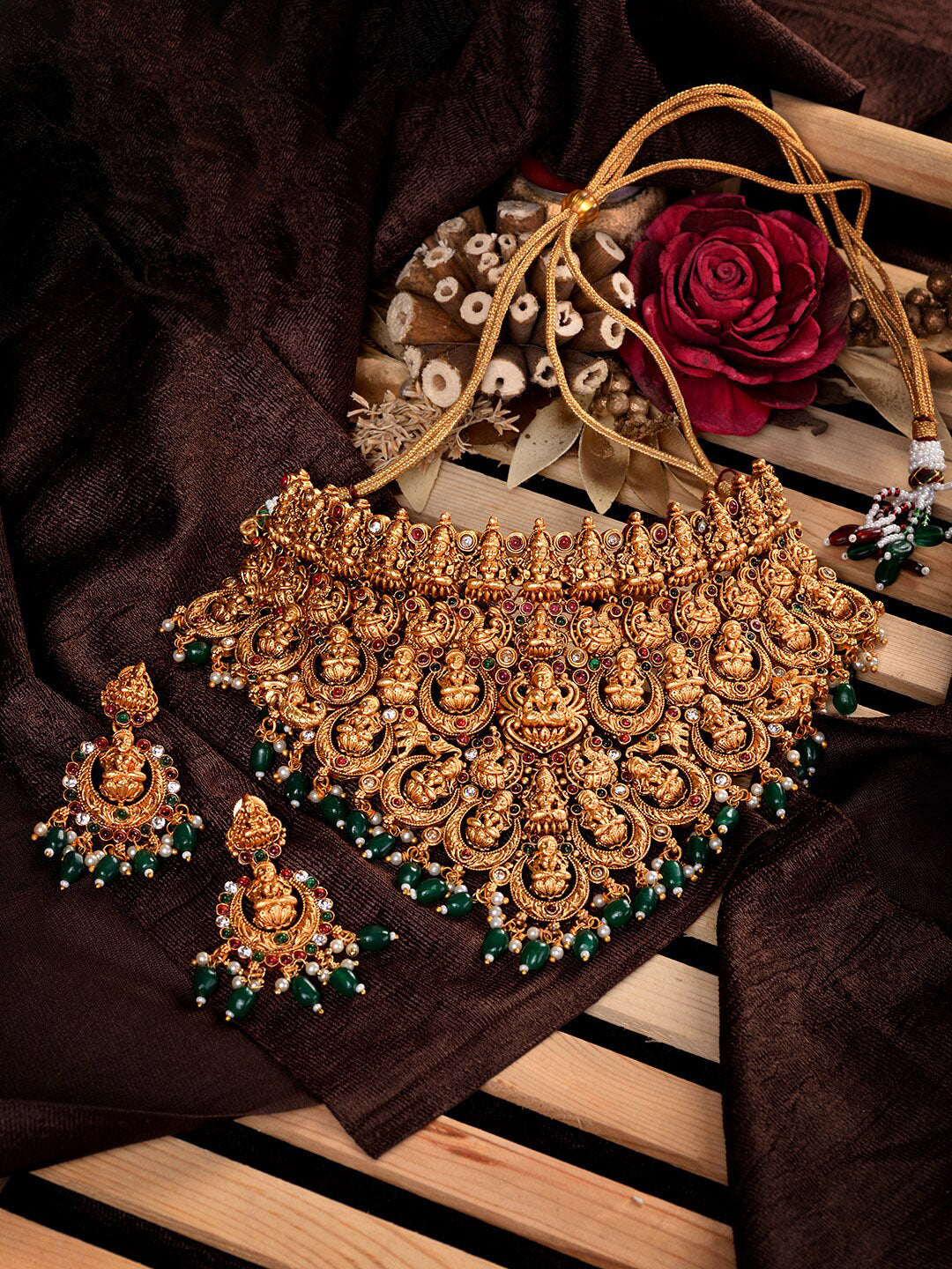 Saraf RS Jewellery Gold-Polished Stone-Studded Jewellery Set | Grocsy