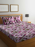 BOMBAY DYEING Marigold Purple Geometric Cotton 104 TC King Bedsheet With 2 Pillow Covers | Grocsy