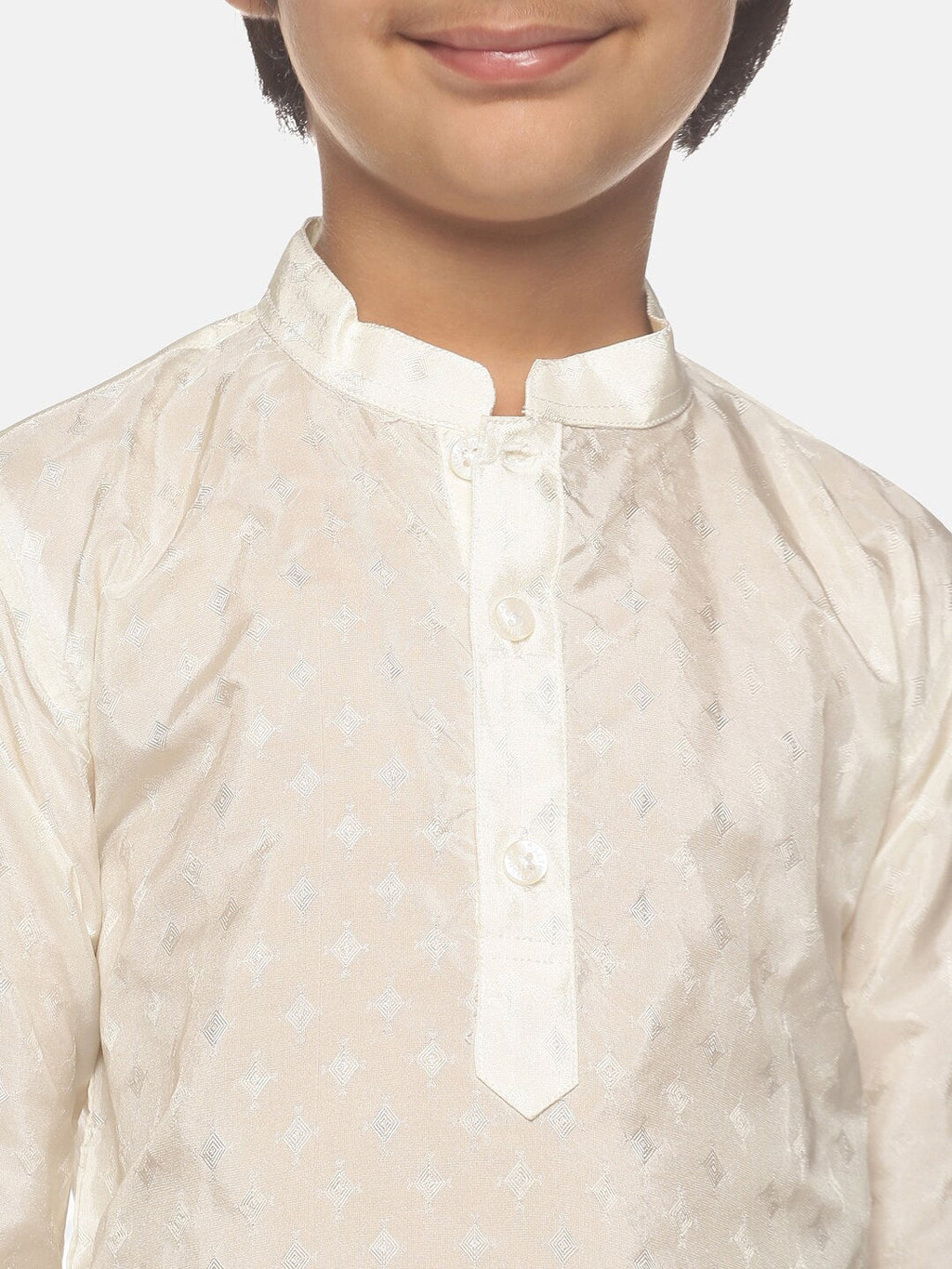 Sethukrishna Boys Cream-Coloured Printed Kurta with Pyjamas | Grocsy