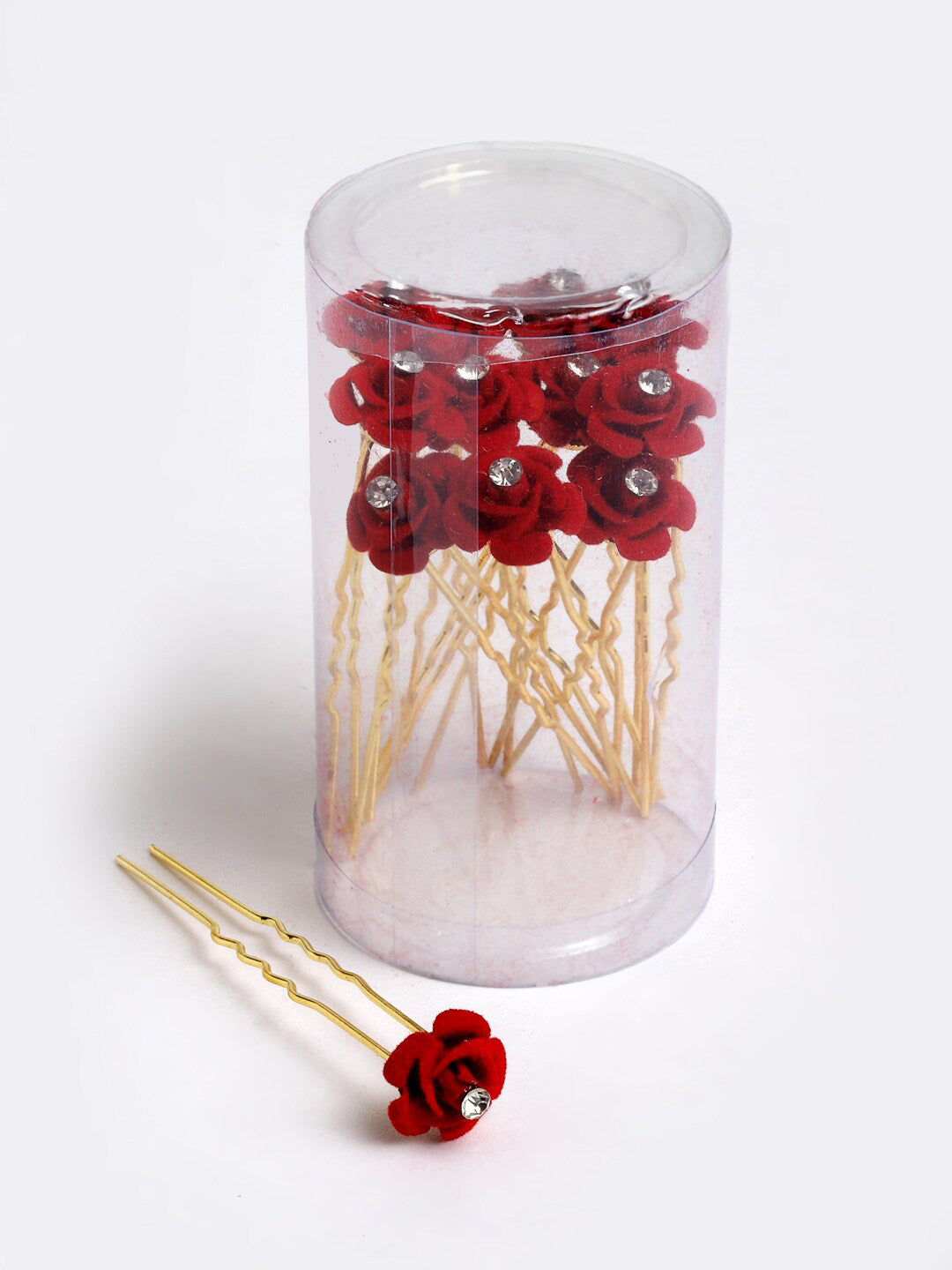 Panash Women Gold-Toned & Red Rose Embellished U Pins | Grocsy