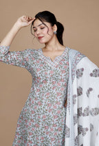 Miravan Women's Blue Gota Patti Cotton Kurta With Palazzo And Dupatta Set | Grocsy
