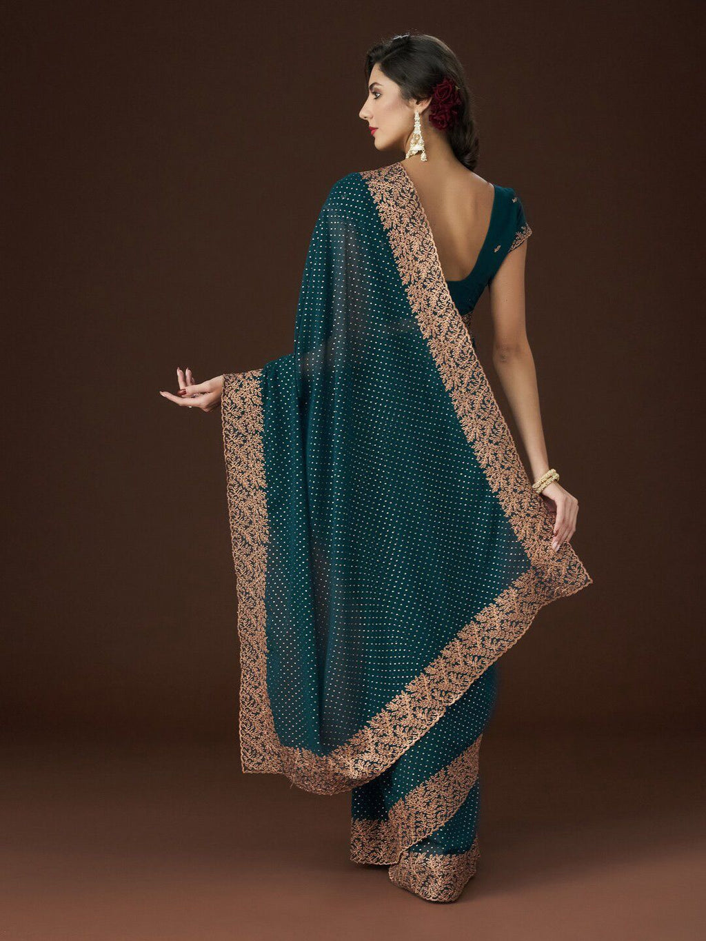 kasee Floral Embroidered Embellished Saree | Grocsy