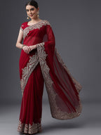 kasee Embroidered Poly Georgette Saree | Grocsy