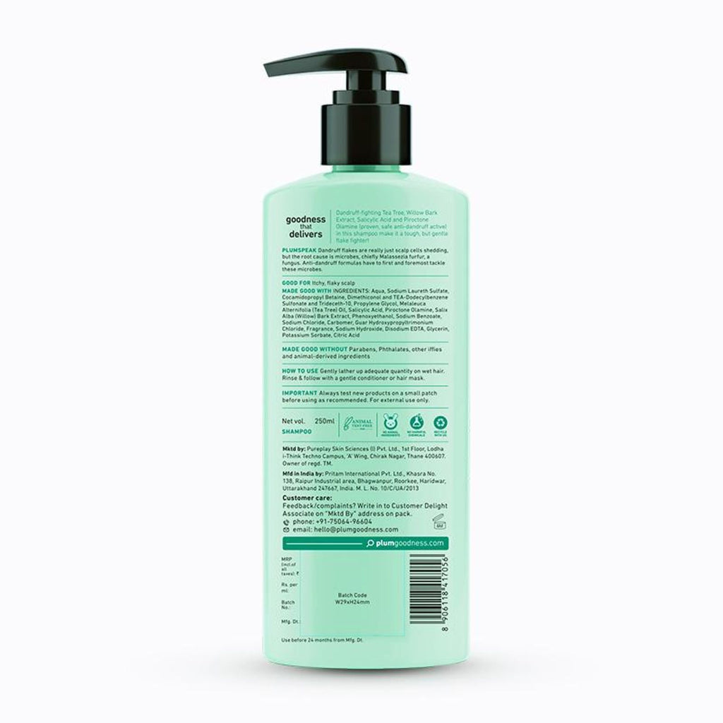 Plum Tea Tree Dandruff Control Shampoo, Paraben-Free with Piroctone Olamine | Grocsy