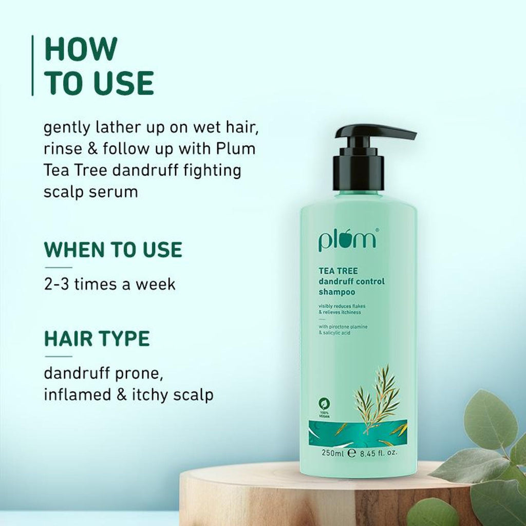 Plum Tea Tree Dandruff Control Shampoo, Paraben-Free with Piroctone Olamine | Grocsy