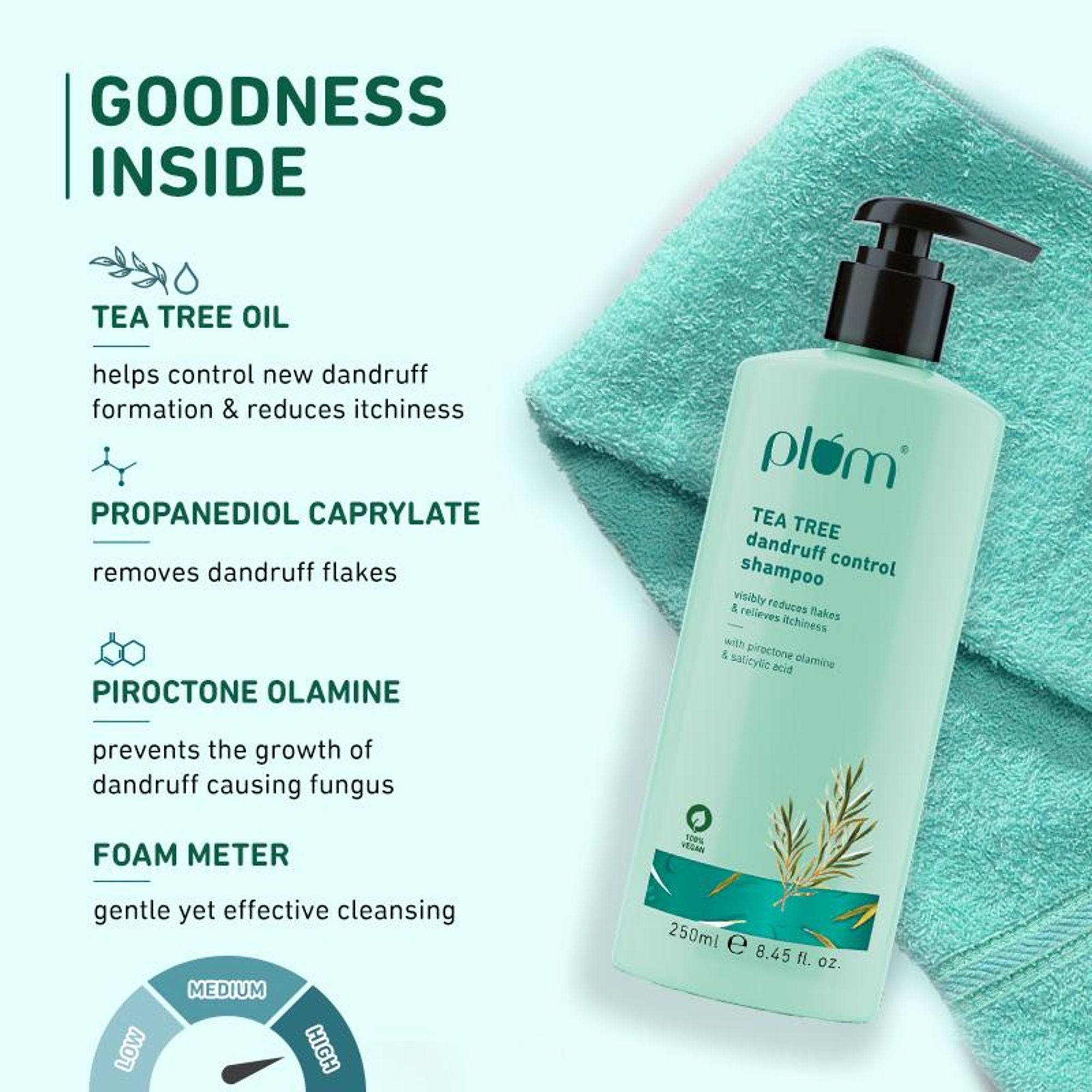 Plum Tea Tree Dandruff Control Shampoo, Paraben-Free with Piroctone Olamine | Grocsy
