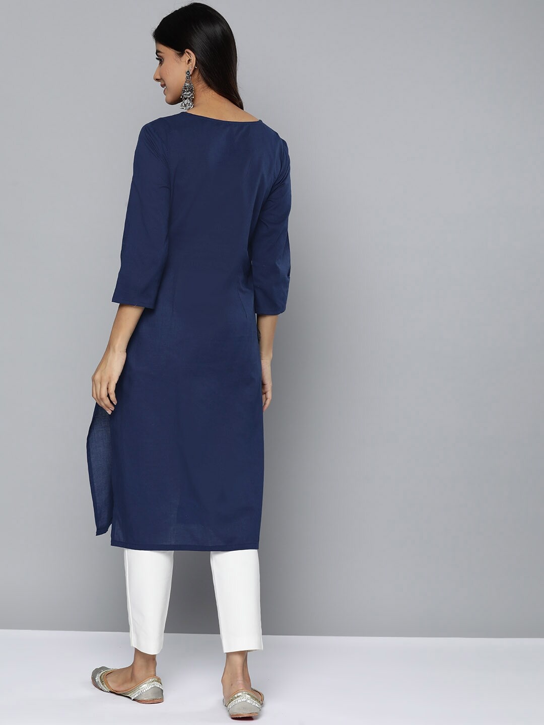 HERE&NOW Yoke Design Thread Work Cotton Kurta | Grocsy