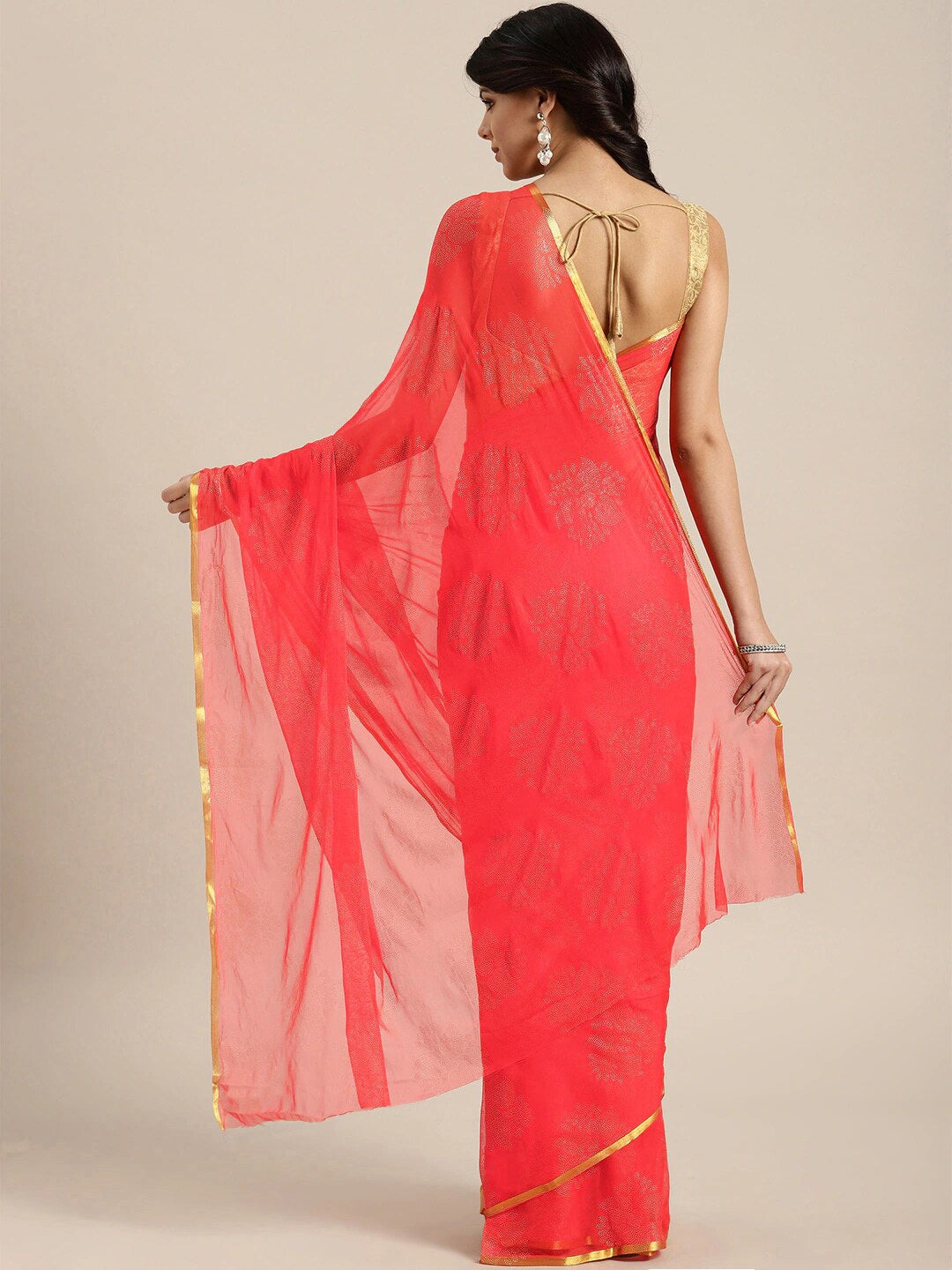 Saree Mall Peach-Coloured & Gold-Toned Zari Sarees | Grocsy