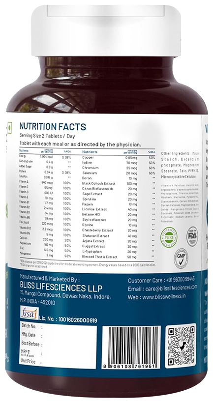 Bliss Welness Menopause Multivitamin Support Veg Tablet | Grocsy