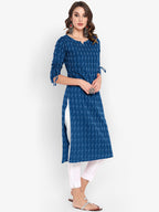 Janasya Women Blue Woven Design Straight Kurta | Grocsy