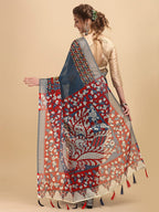 Sangria Ethnic Motif Printed Pure Linen Saree | Grocsy