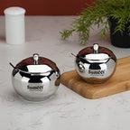 Sumeet Stainless Steel Ghee and Oil Pot, Storage Conrainer with Spoon for Kitchen, 7.5cm & 8.5cm Dia, 170ML & 230ML - Silver (Pack of 2) | Grocsy